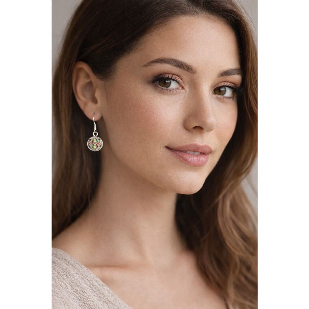 Multicolor Mandala Circle Drop Earrings – Lightweight Boho Style